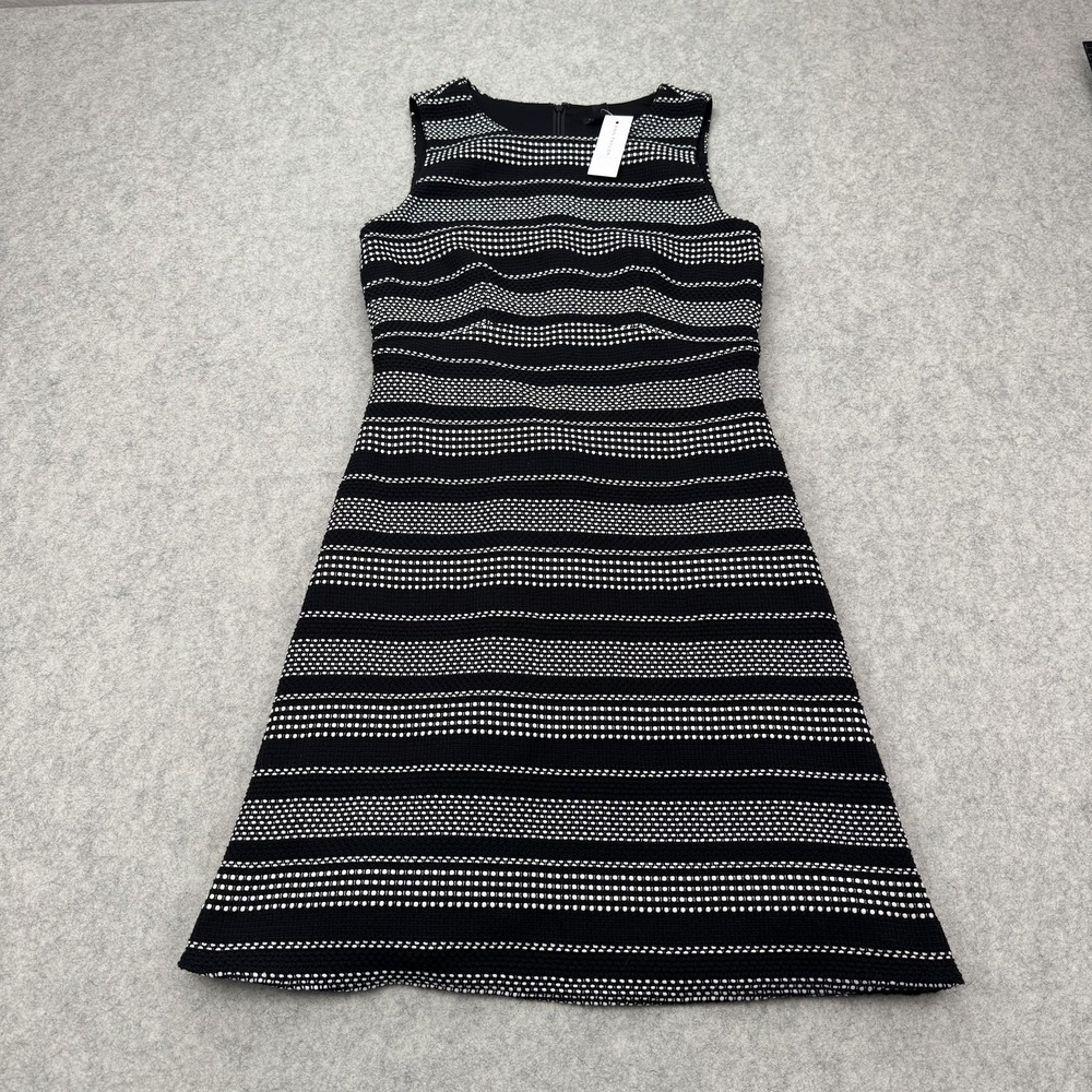 Ann Taylor Dress Womens 4 Black Striped Fit Flare Sleeveless Lined Work Office